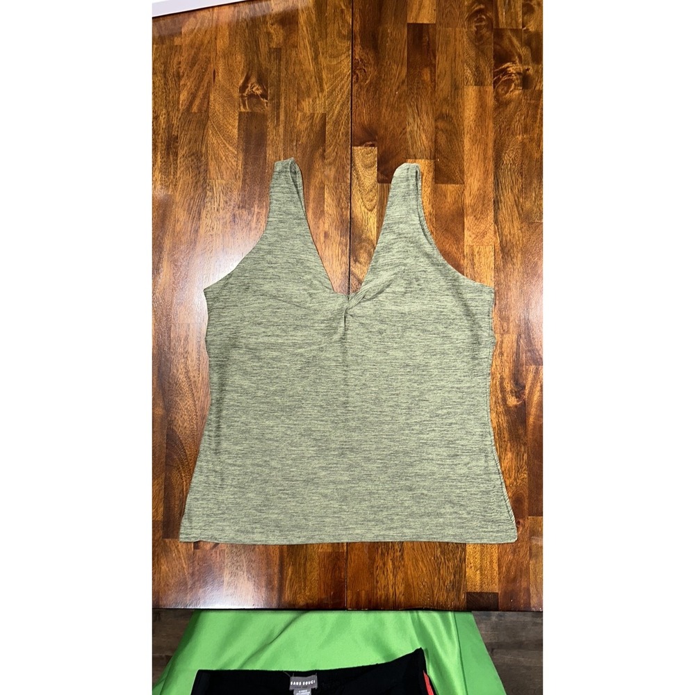 Sincerely Jules Active Olive Green Marled V-Neck Tank Top XL Athleisure - Picture 5 of 6
